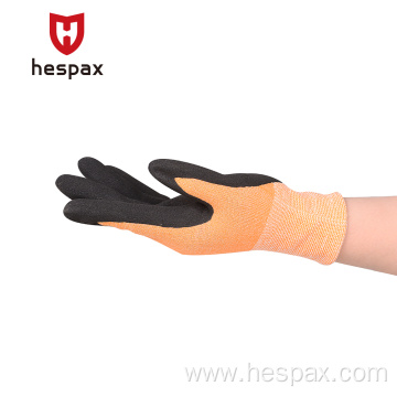 Hespax Yellow Cut Resistant Nitrile Gloves HPPE Gripped